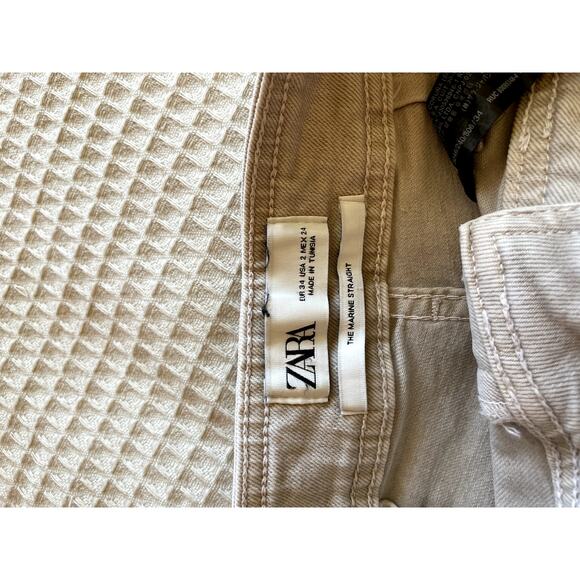 Zara The Marine Straight Leg Tan Minimalist Raw Hem High Waisted Pant Size 2 - Picture 12 of 15